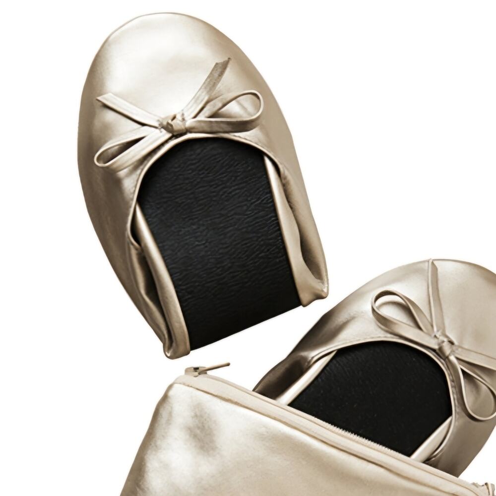 Cinderollies Flats That Fit In Your Purse Elegant Gold Ballet Flats Sz M (7/8)
